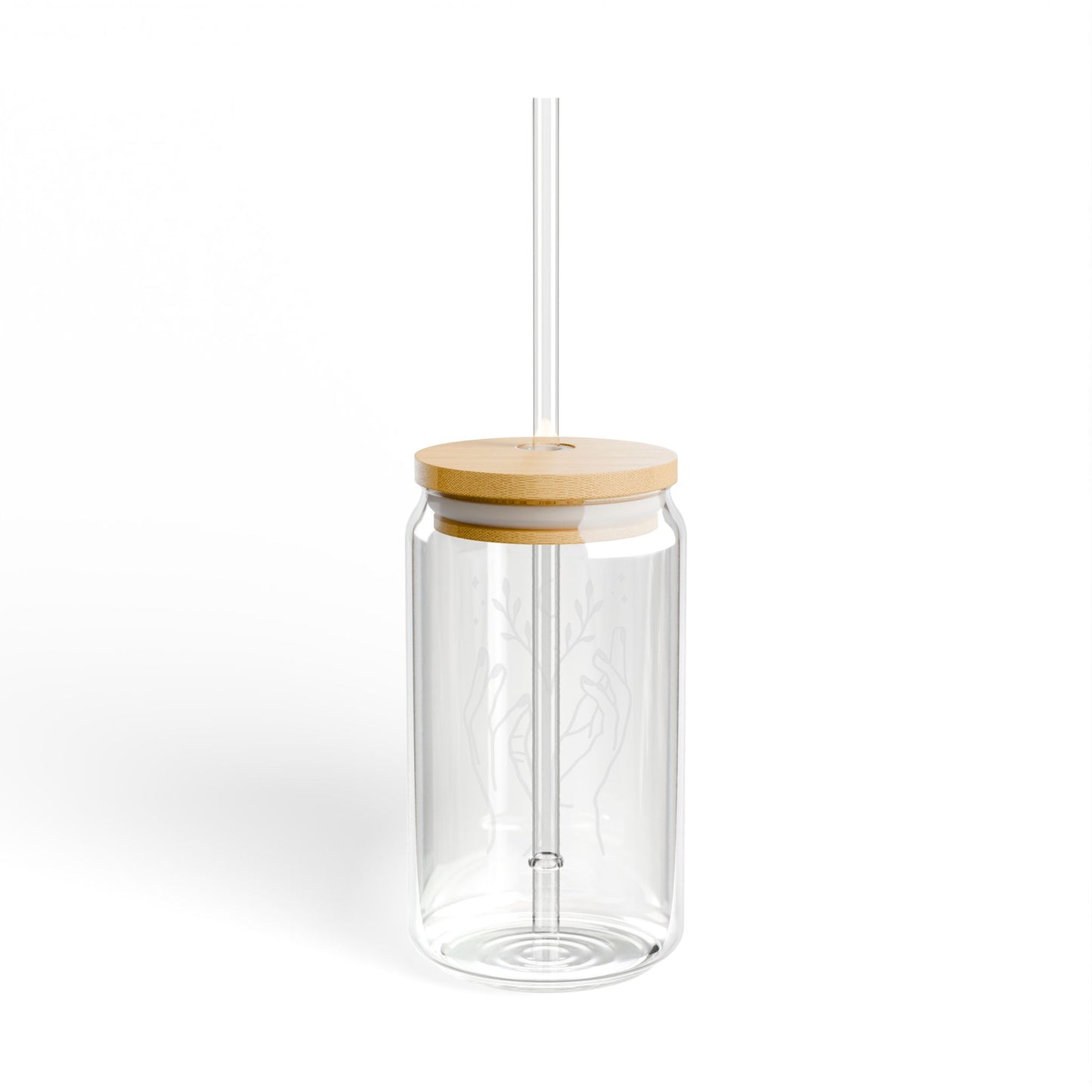 Blooming Hands: 16oz Can-Shaped Sipper Glass with Lid & Straw