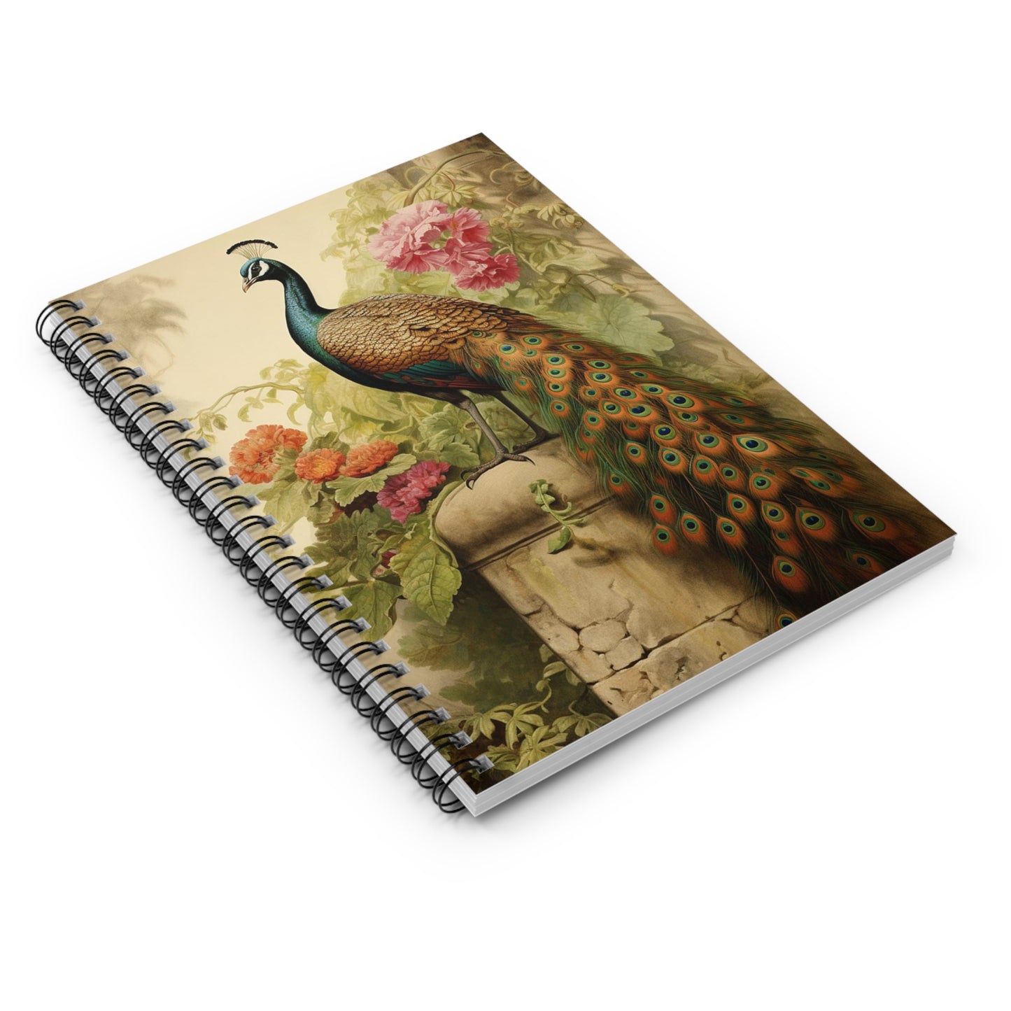 Vintage Peacock Garden: Spiral Notebook for Journaling (6" x 8")