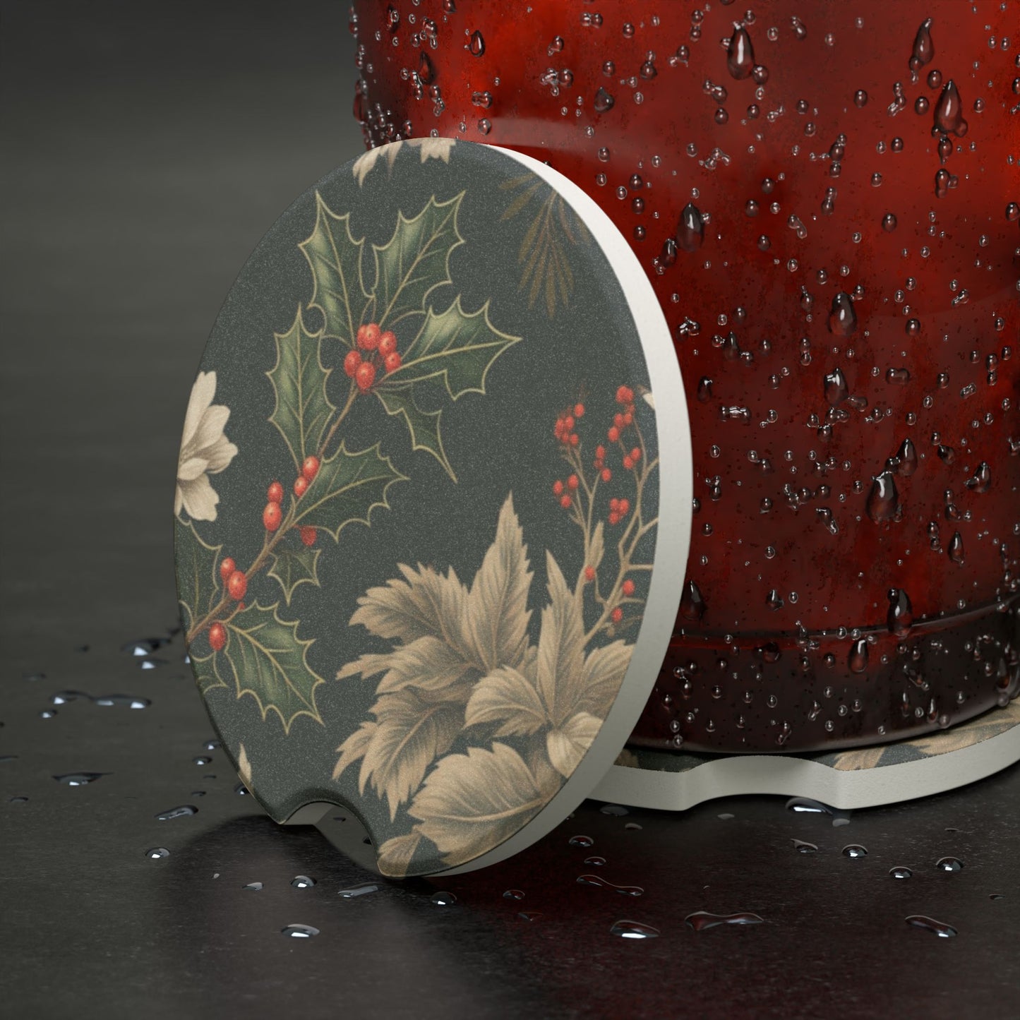 Christmas Holly - Soapstone Car Coaster