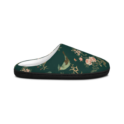 Green Chinoiserie - Floral Indoor Slippers for Women