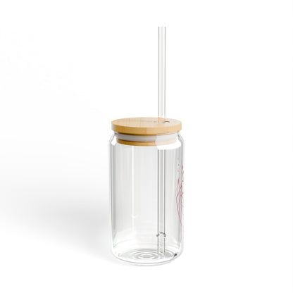 Blooming Hands: 16oz Can-Shaped Sipper Glass with Lid & Straw