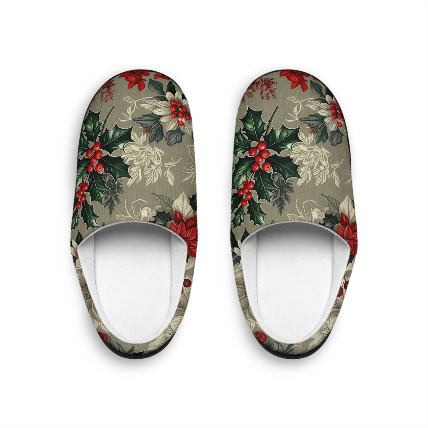 Christmas Holly - Floral Indoor Slippers for Women