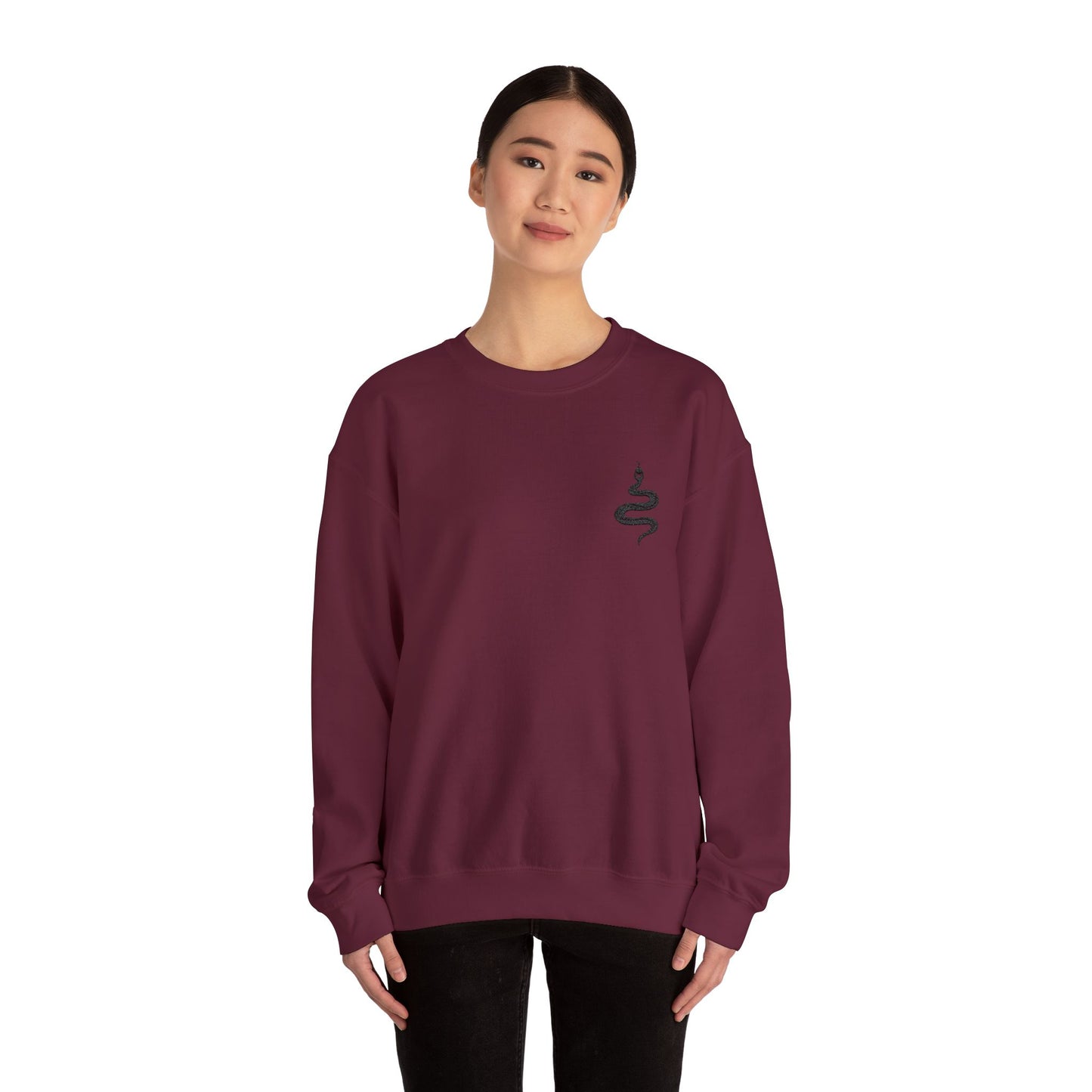 Serene Snake Embroidered Crewneck Sweatshirt - Unisex