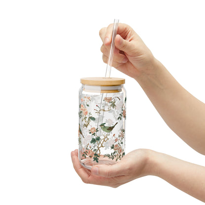 Chinoiserie: 16oz Can-Shaped Sipper Glass with Lid & Straw