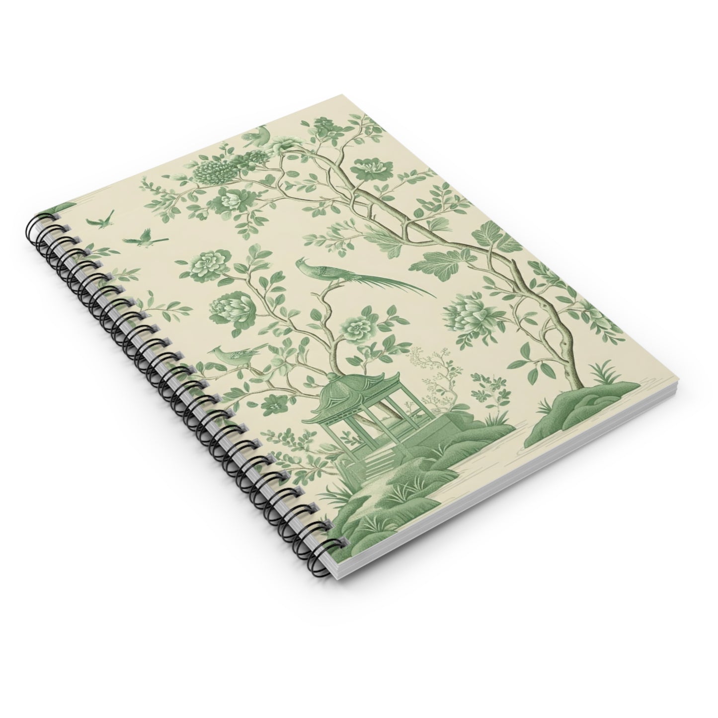 Green Chinoiserie Journal - 6x8 Spiral Notebook