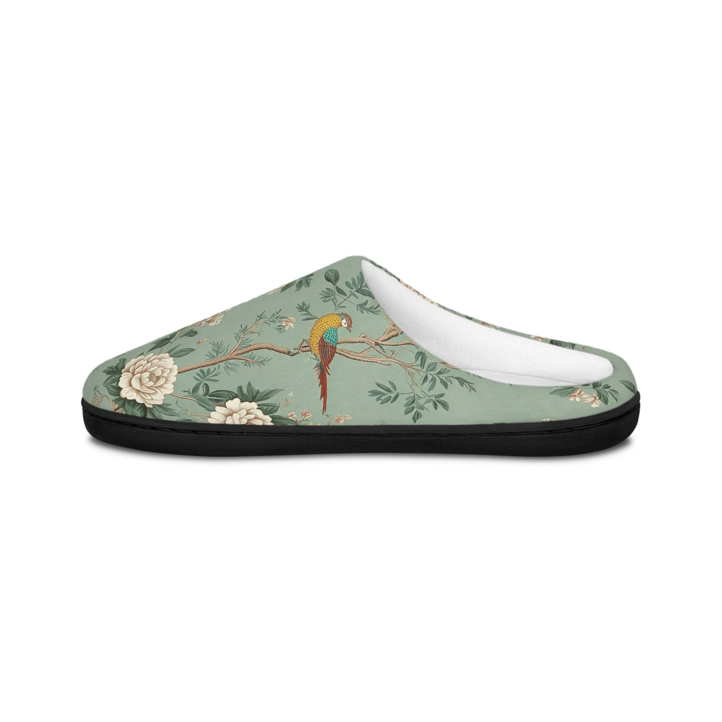 Green Chinoiserie - Floral Indoor Slippers for Women