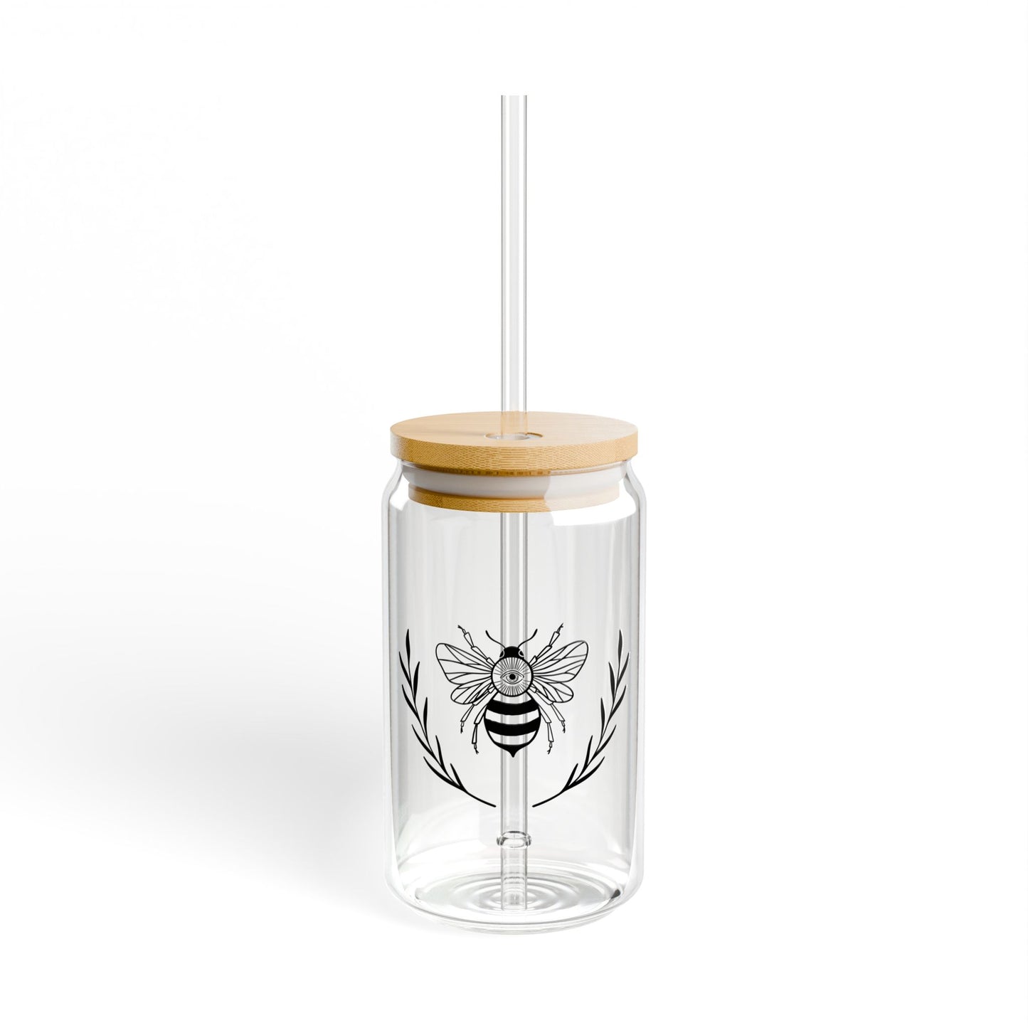 Bee Inspired: 16oz Can-Shaped Sipper Glass with Lid & Straw