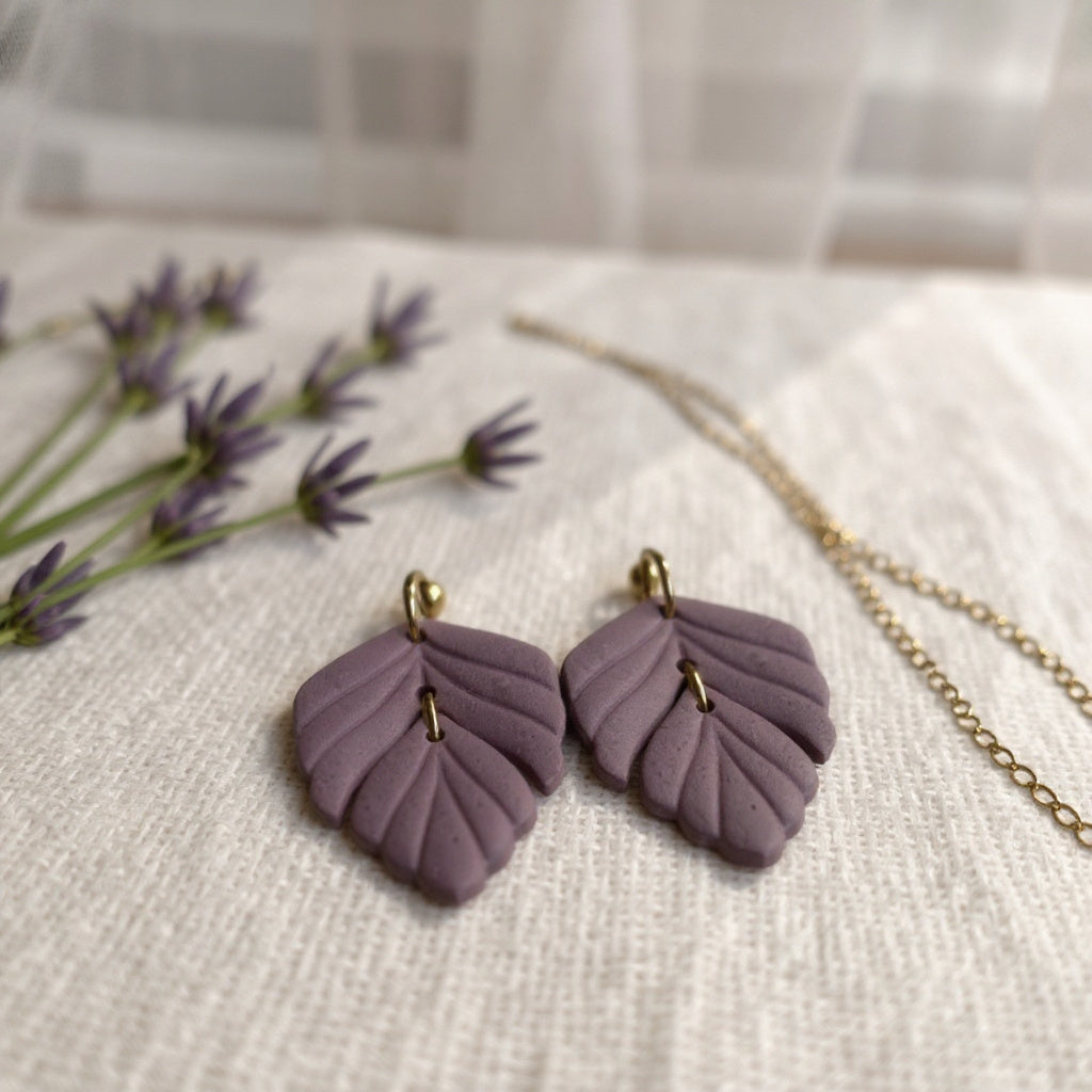 The Driftleaf Drop Earrings – Hazy Lilac – Garden Collection · Moonlit Garden | Hypoallergenic 18K Gold-Plated – Handmade Jewelry