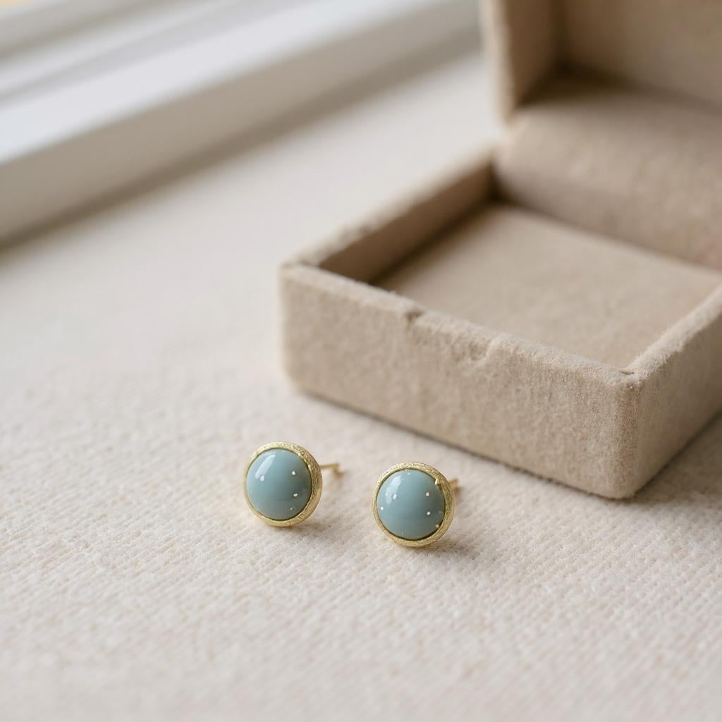 The Dot Studs – Dusty Mint, Slate Blue, Coral