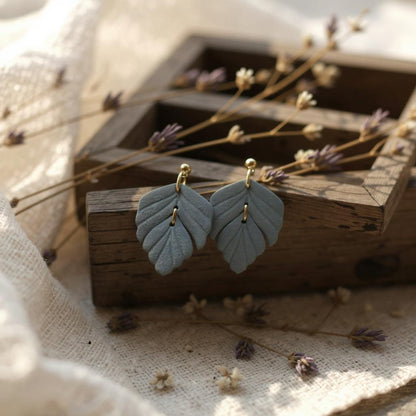 The Driftleaf Drop Earrings – Slate Blue – Winter Collection · Winter Wonderland | Hypoallergenic 18K Gold-Plated – Handmade Jewelry