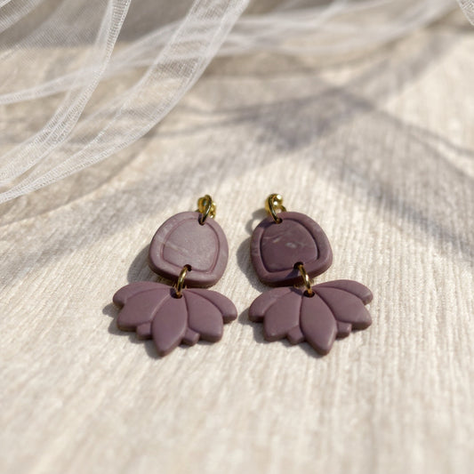 The Lotus Bloom Earrings – Hazy Lilac – Garden Collection · Moonlit Garden | Hypoallergenic 18K Gold-Plated – Handmade Jewelry
