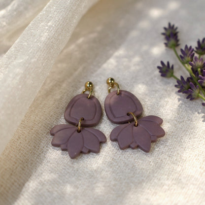 The Lotus Bloom Earrings – Hazy Lilac – Garden Collection · Moonlit Garden | Hypoallergenic 18K Gold-Plated – Handmade Jewelry