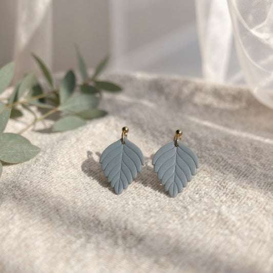 The Pressed Leaf Drop Earrings – Slate Blue – Water Collection · Yacht | Hypoallergenic 18K Gold-Plated – Handmade Jewelry