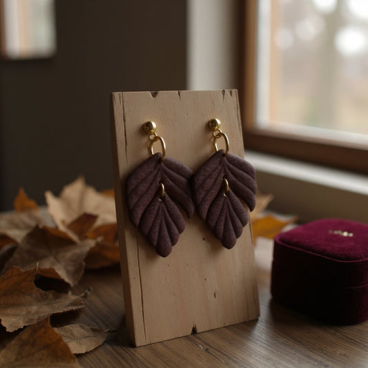 The Driftleaf Drop Earrings – Aged Burgundy – Winter Collection · The Scholar's Study | Hypoallergenic 18K Gold-Plated – Handmade Jewelry
