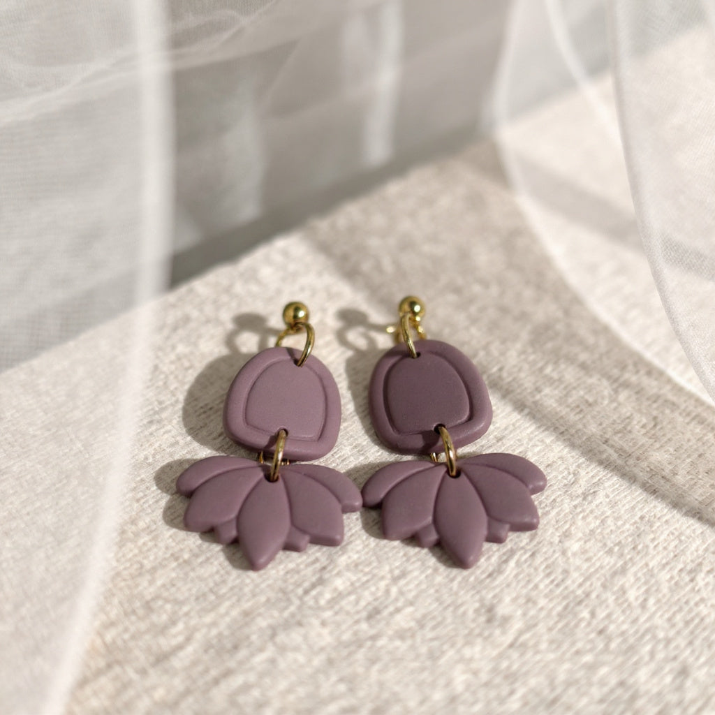 The Lotus Bloom Earrings – Hazy Lilac – Garden Collection · Moonlit Garden | Hypoallergenic 18K Gold-Plated – Handmade Jewelry