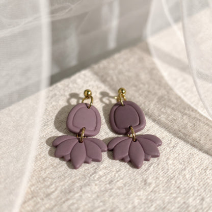 The Lotus Bloom Earrings – Hazy Lilac – Garden Collection · Moonlit Garden | Hypoallergenic 18K Gold-Plated – Handmade Jewelry