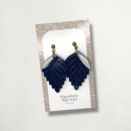 The Pressed Leaf Drop Earrings – Deep Navy – Winter Collection · Winter Wonderland | Hypoallergenic 18K Gold-Plated – Handmade Jewelry