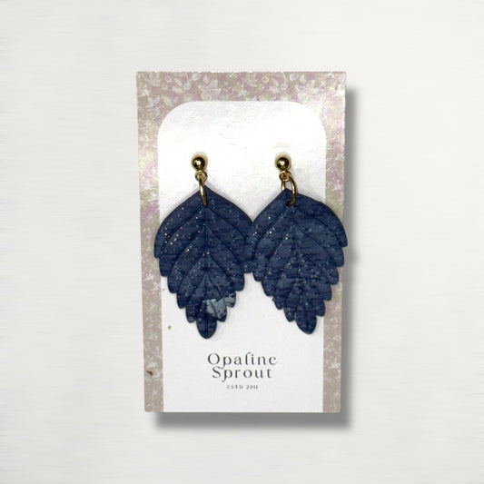 The Pressed Leaf Drop Earrings – Deep Navy – Winter Collection · Winter Wonderland | Hypoallergenic 18K Gold-Plated – Handmade Jewelry