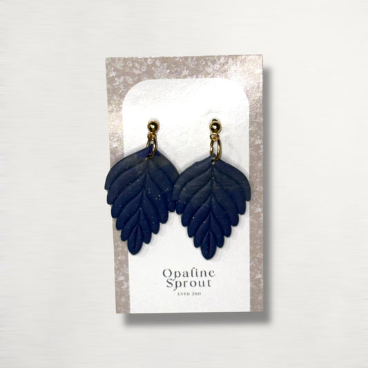 The Pressed Leaf Drop Earrings – Deep Navy – Winter Collection · Winter Wonderland | Hypoallergenic 18K Gold-Plated – Handmade Jewelry