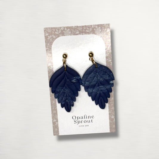 The Pressed Leaf Drop Earrings – Deep Navy – Winter Collection · Winter Wonderland | Hypoallergenic 18K Gold-Plated – Handmade Jewelry