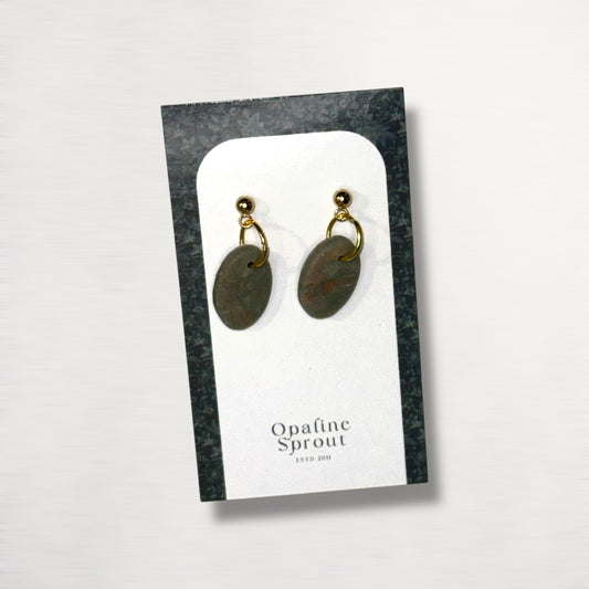 The Pebble Drop Earrings – Moss Agate – Special Edition | Hypoallergenic 18K Gold-Plated – Handmade Jewelry
