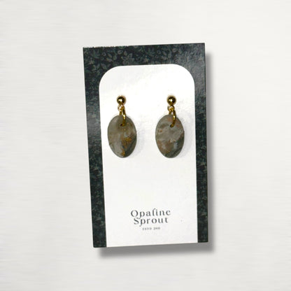 The Pebble Drop Earrings – Moss Agate – Special Edition | Hypoallergenic 18K Gold-Plated – Handmade Jewelry