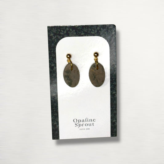 The Pebble Drop Earrings – Moss Agate – Special Edition | Hypoallergenic 18K Gold-Plated – Handmade Jewelry