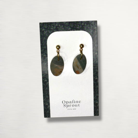 The Pebble Drop Earrings – Moss Agate – Special Edition | Hypoallergenic 18K Gold-Plated – Handmade Jewelry