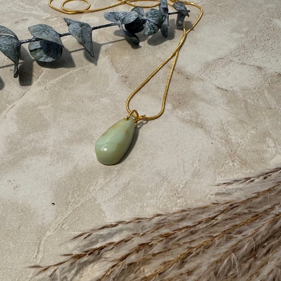 Desert Oasis: Sage Green & Gold Teardrop Necklace