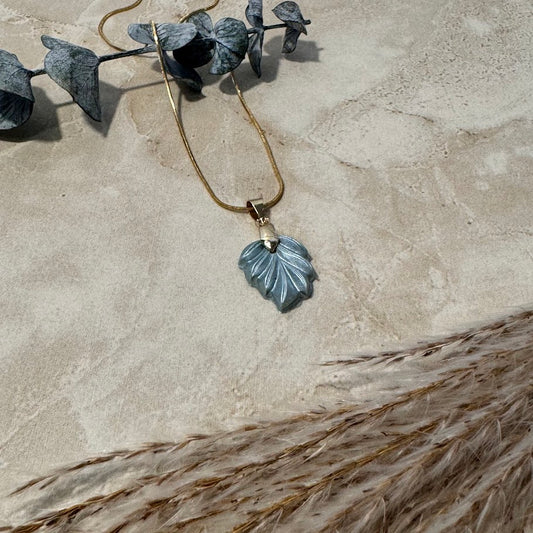 Serene Bloom: Dusty Blue Hibiscus Leaf Necklace