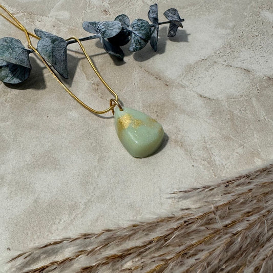 Desert Oasis: Sage Green & Gold Teardrop Necklace