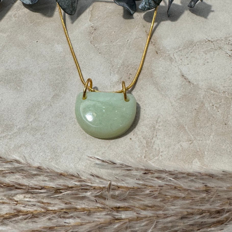 Crescent Moon: Sage Green Half-Moon Pendant Necklace