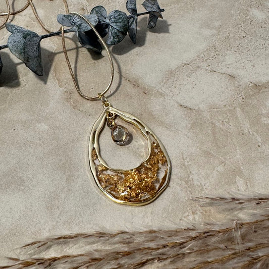 Golden Tears: Teardrop Pendant Necklace with Crystal