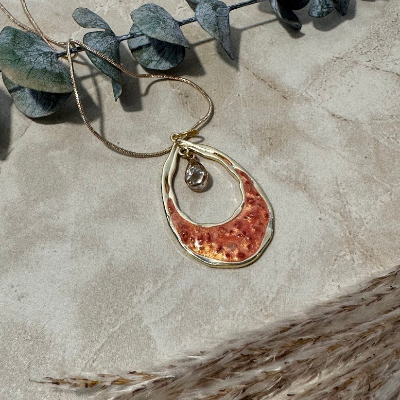 Crimson Embrace: Copper & Red Teardrop Pendant Necklace