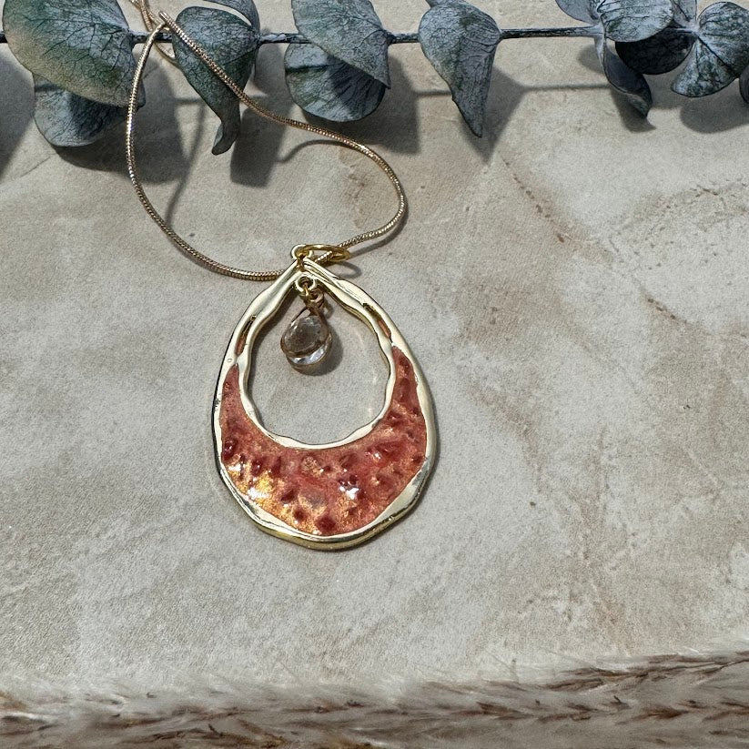 Crimson Embrace: Copper & Red Teardrop Pendant Necklace