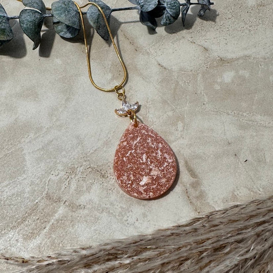 Desert Butterfly: Copper & Beige Teardrop Necklace with Charm