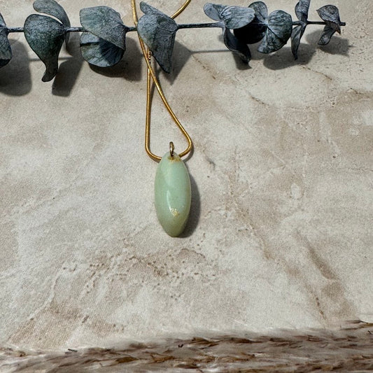 Desert Bloom: Sage & Gold Marquise Pendant Necklace