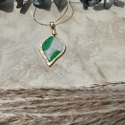 Spring Dew: Green & White Teardrop Necklace