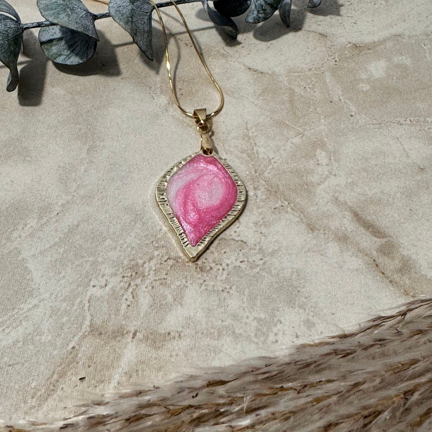 Rosewater Swirl: Pink & White Teardrop Necklace