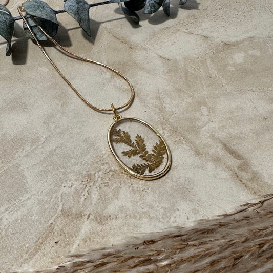 Fern's Whisper: Pressed Fern Oval Pendant Necklace