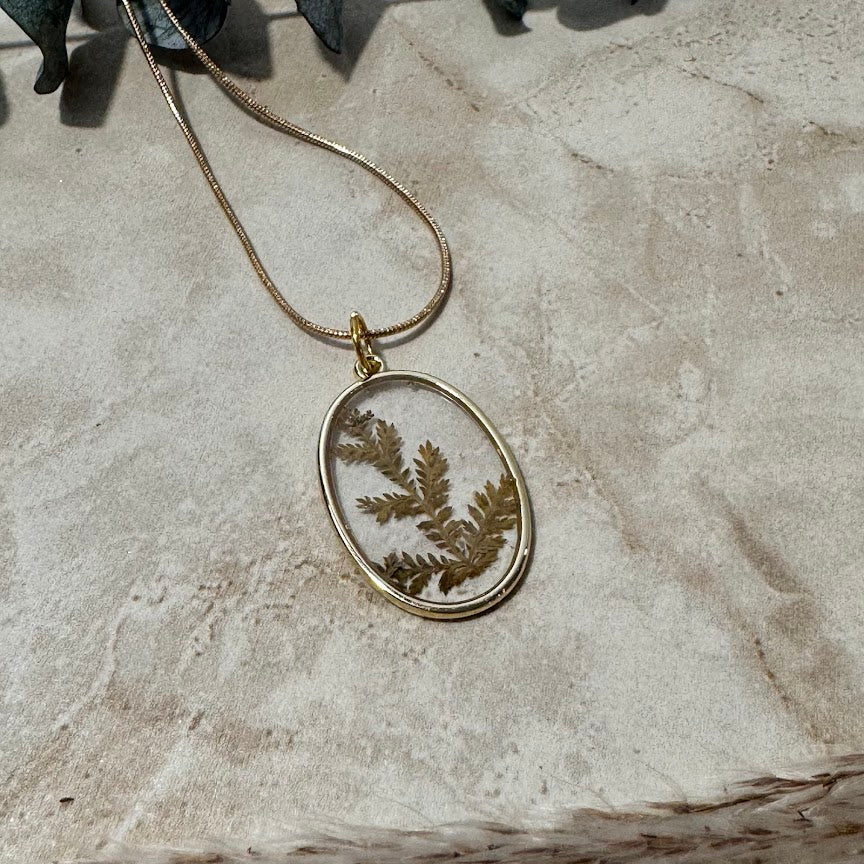 Fern's Whisper: Pressed Fern Oval Pendant Necklace