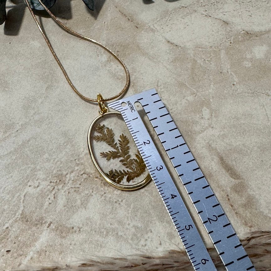 Fern's Whisper: Pressed Fern Oval Pendant Necklace