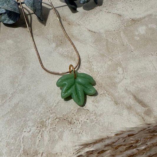 Forest Treasure: Green Maple Leaf Pendant Necklace