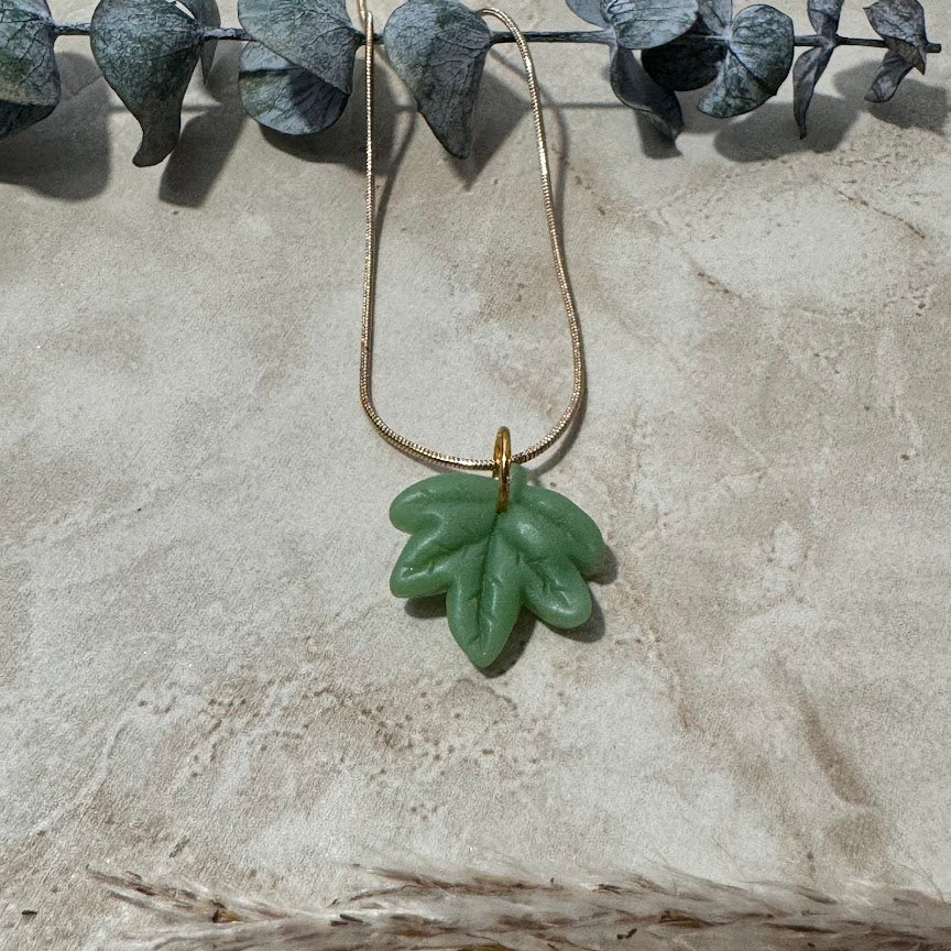 Forest Treasure: Green Maple Leaf Pendant Necklace