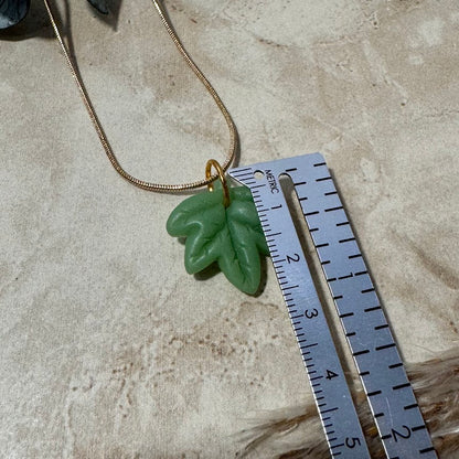 Forest Treasure: Green Maple Leaf Pendant Necklace