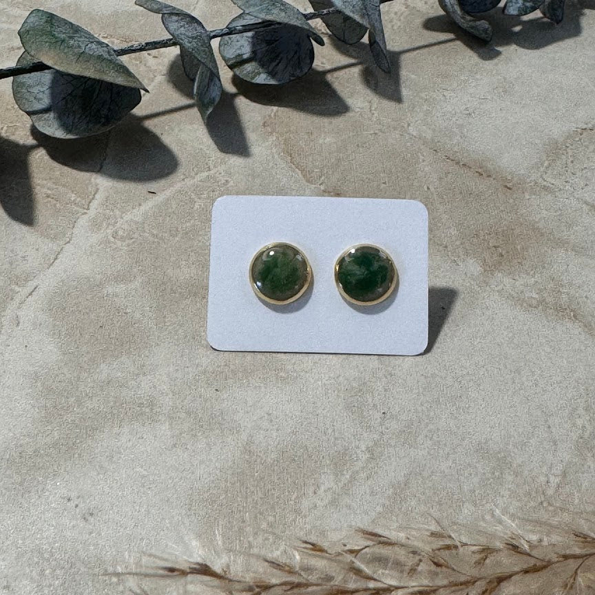 Moss Agate: Green & Beige Swirl Resin Stud Earrings (8mm)