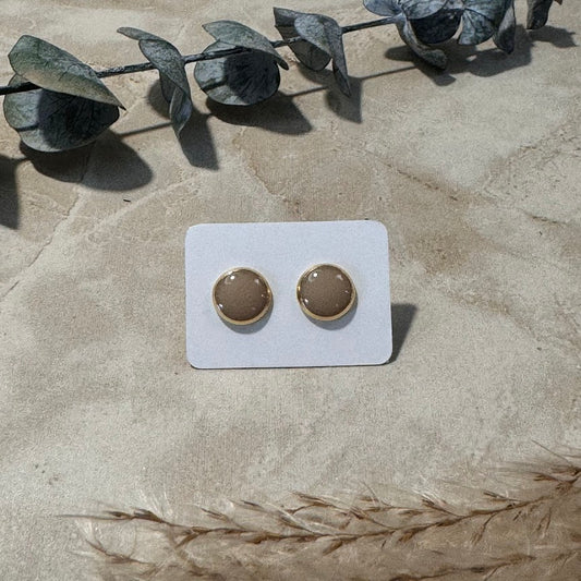 Desert Sand: Beige Resin Stud Earrings (8mm)