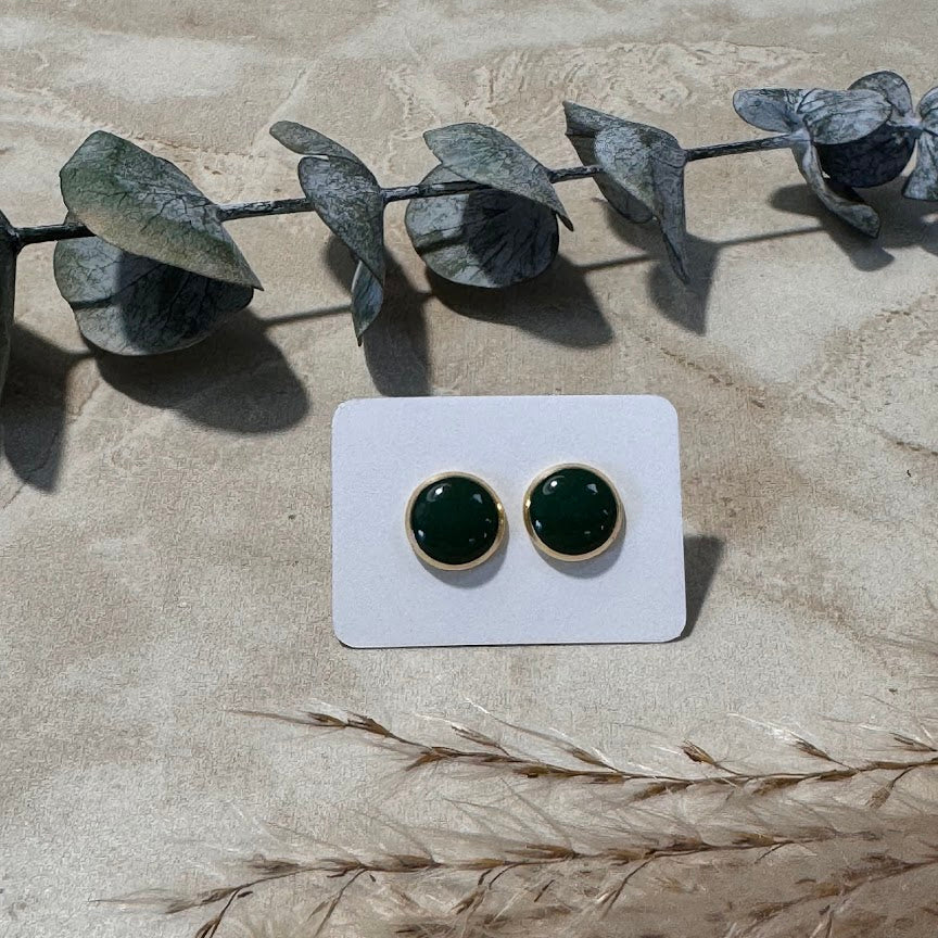 Emerald Forest: Deep Green Resin Stud Earrings (8mm)