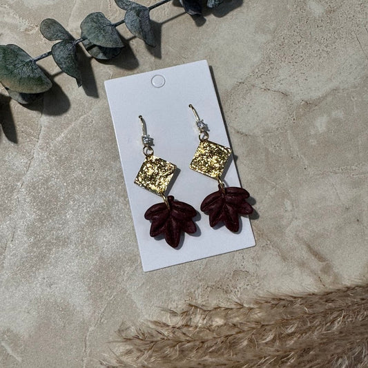 Autumn Majesty: Maroon Maple Leaf Earrings