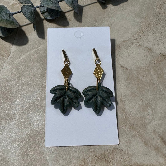 Forest Whisper: Green Maple Leaf Earrings